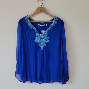 NWT Soft Surroundings Royal Blue Beaded Embroidered Layered Blouse Size 1X